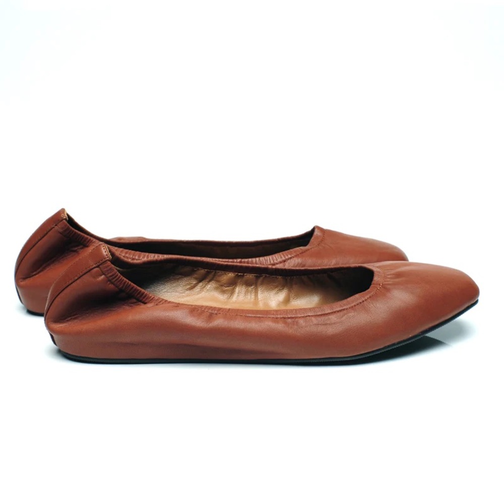 New HANDMADE Tan Orange Genuine Leather Flat Loafers Size 9 fit 8 NYC Designer